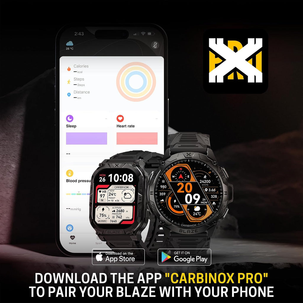 CARBINOX Blaze Smart Watch with GPS – Rugged Fitness Trackers, IP69K Waterproof, 170+ Sports Modes, Gorilla Glass, Make/Receive Calls, Android & iOS Compatible
