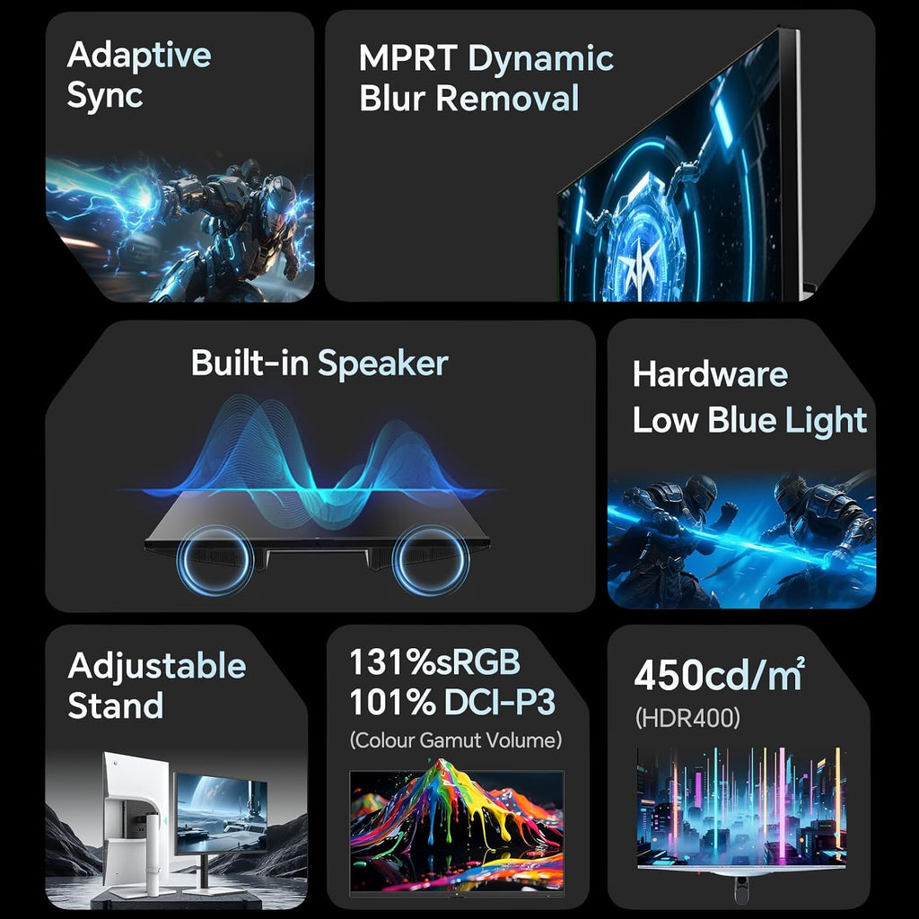 KTC 27 Inch 2K 200Hz Gaming Monitor, QHD 1440P White Monitor with Built-in Speakers, Up to 210Hz, Fast IPS, Adaptive Sync, HDR400, Height/Tilt/Swivel/Pivot Vertical Monitor, H27T6