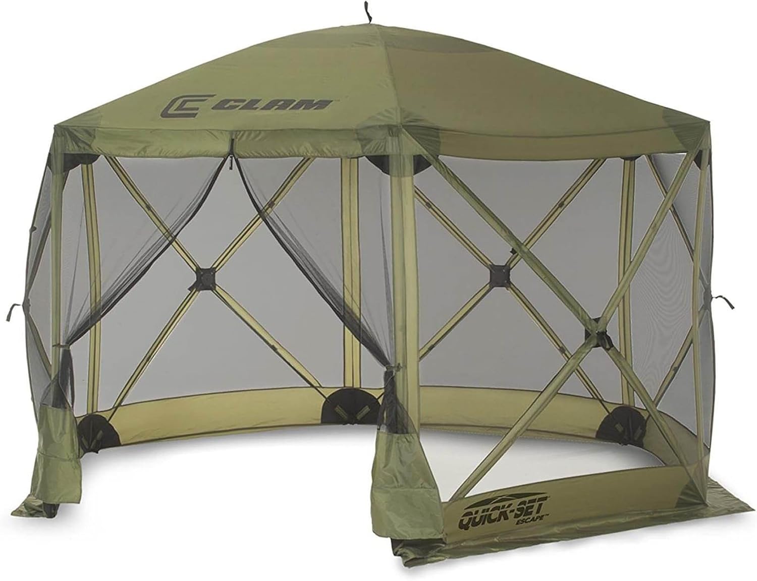 CLAM Escape 11.5' Pop-Up Screen Tent – Green Outdoor Camping Gazebo Canopy with No-See-Um Mesh, Carry Bag & Stakes – 6-Sided Portable Shelter for Camping, Picnics, & Events – Fast 45-Second Setup