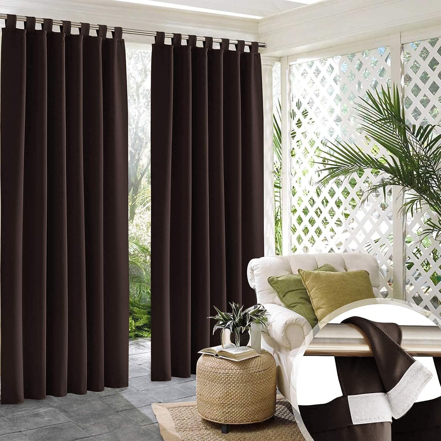 Little Bird Detachable Blackout Vertical Blind for Porch Gazebo Canopy Pergola Garage Sun Room 1 Panels Tab Top Outdoor Curtains Dark Chocolate (1 Panel Size 120 W X 156 L Inch