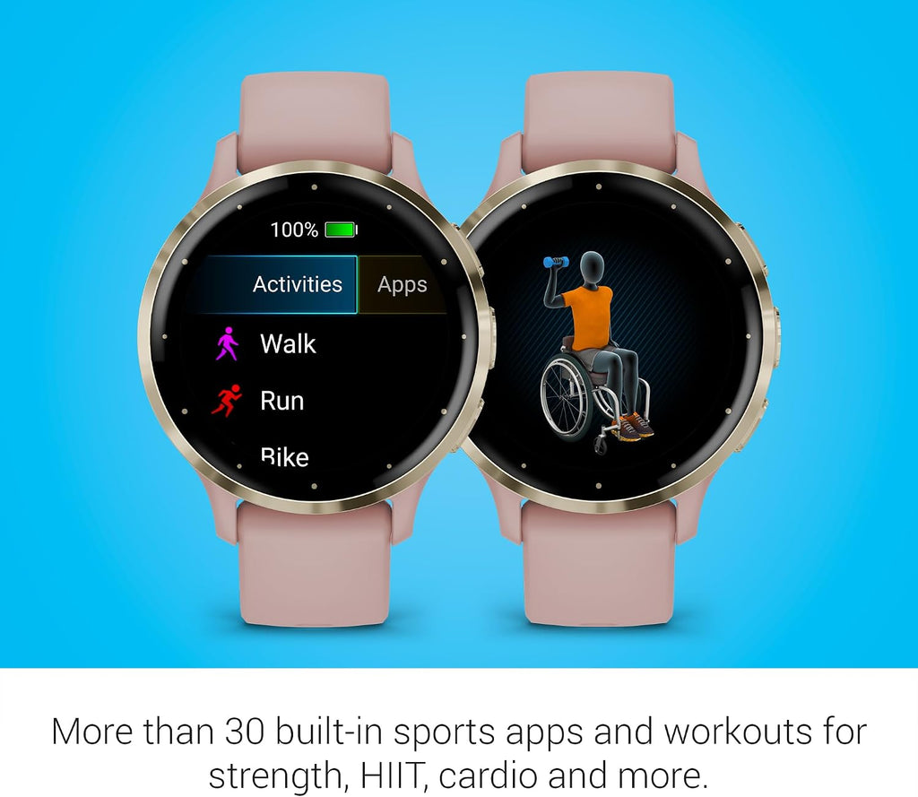 Garmin Venu 3S Running GPS Smartwatch with AMOLED Display, Advanced Health, Fitness Features, Up to 14 Day Battery Life with Signature Series Modern Power Stand | Gold with Dust Rose Silicone Band