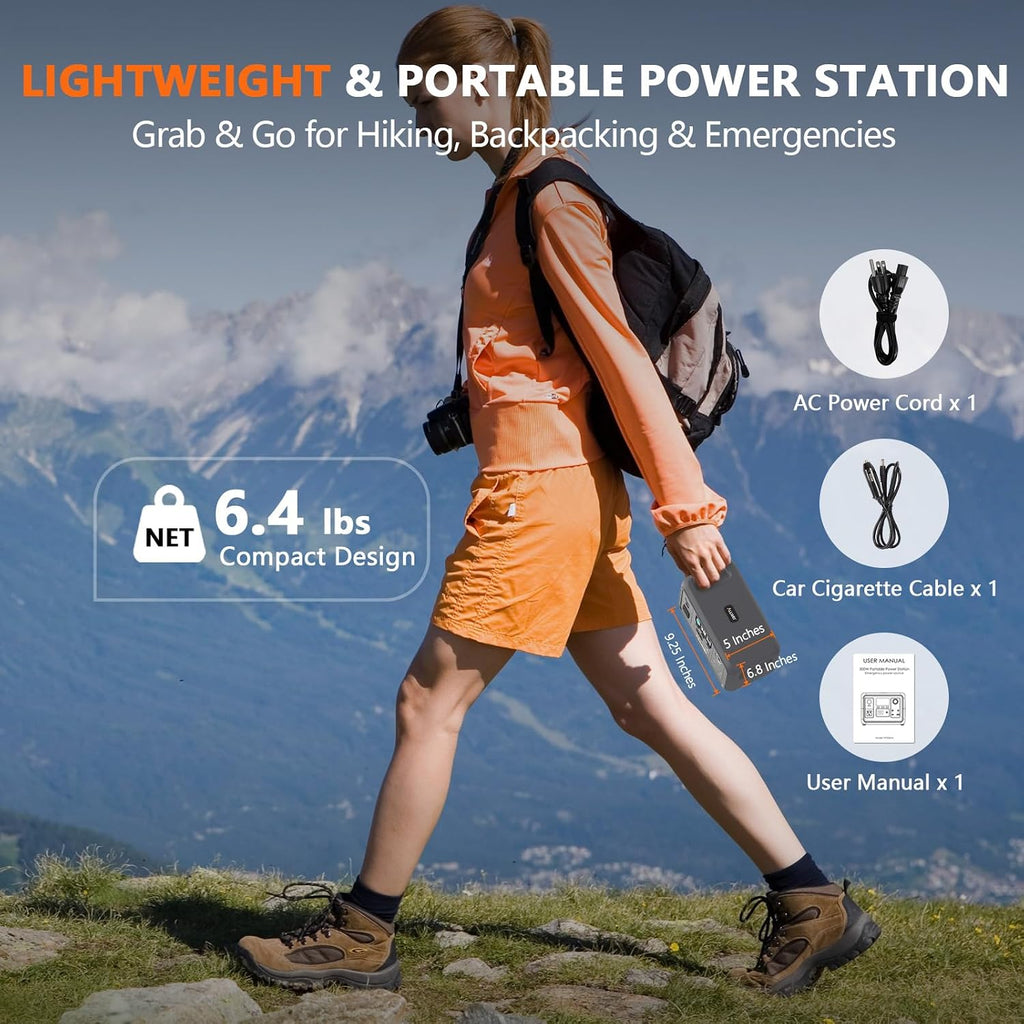 ALLWEI Portable Power Station 300W, 256Wh Solar Generator with 110V Pure Sine Wave AC Outlet,6 Output Ports,Backup LiFePO4 Battery Generator for Camping Outdoor Emergency Home (Solar Panel Optional)