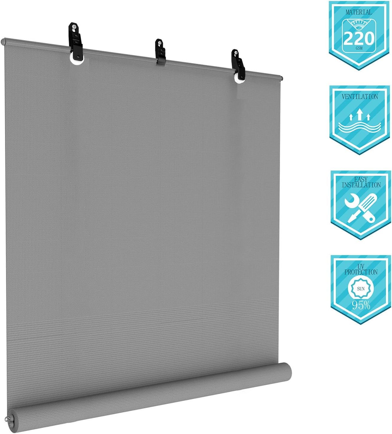 Coarbor Outdoor Roll up Shades Blinds for Porch Patio Shade Exterior Roller Window Shade Privacy Shade Screen for Deck Pergola Gazebo 4'W x 7'L Gray