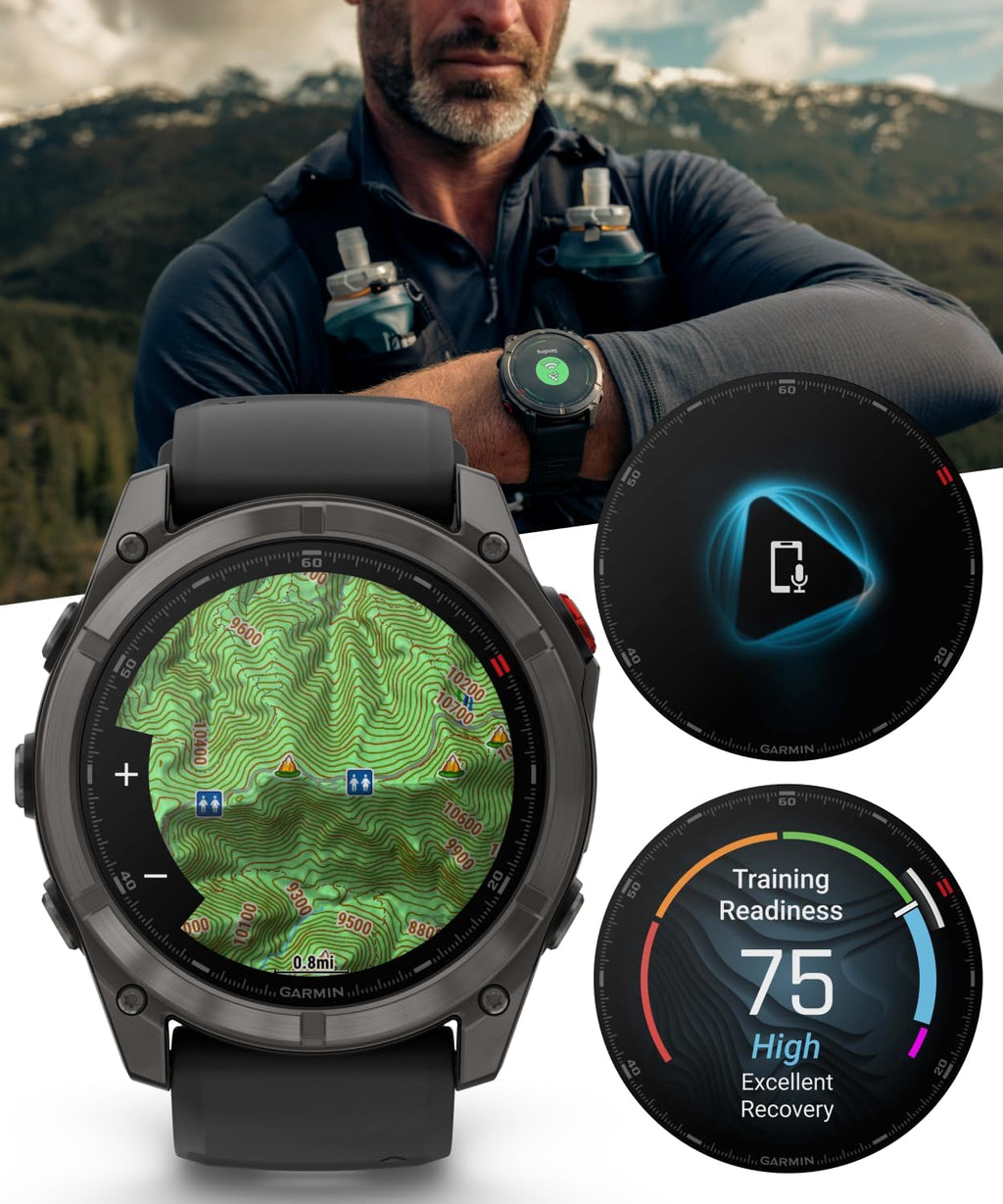 Garmin Fenix 8 Pro 51mm AMOLED Sapphire Premium Connected Multisport GPS Smartwatch, inReach Technology, Carbon Gray DLC Titanium w/Black Silicone Band with Black Earbuds Bundle