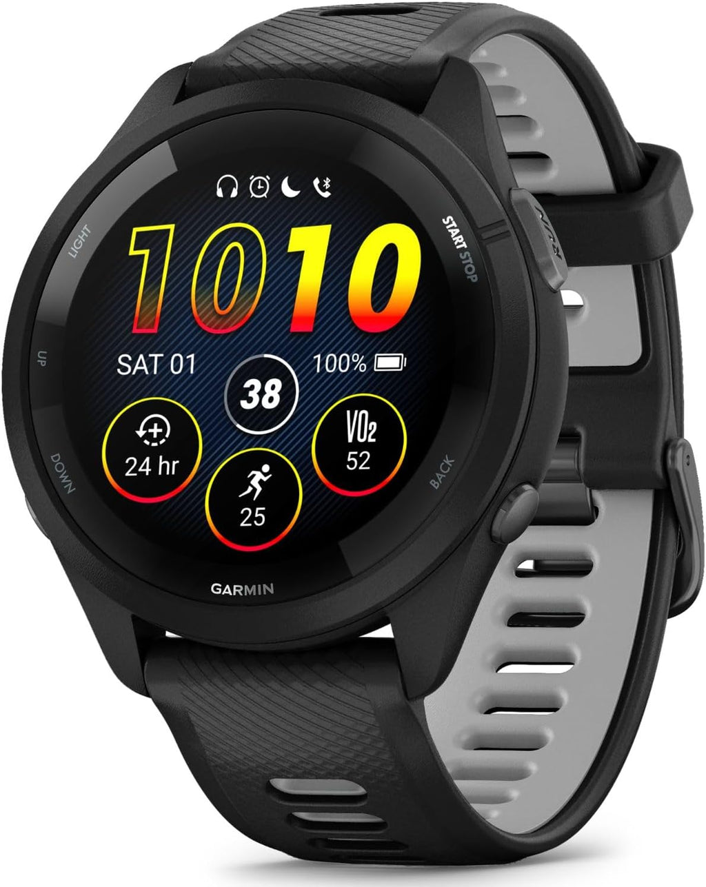 Garmin Forerunner 265 GPS Smartwatch - 46mm, Black/Powder Gray Bundle with Deco Essentials Charging Dock Venu 3 + Silicone Dust Cover + USB Type C Charging and Sync Cable