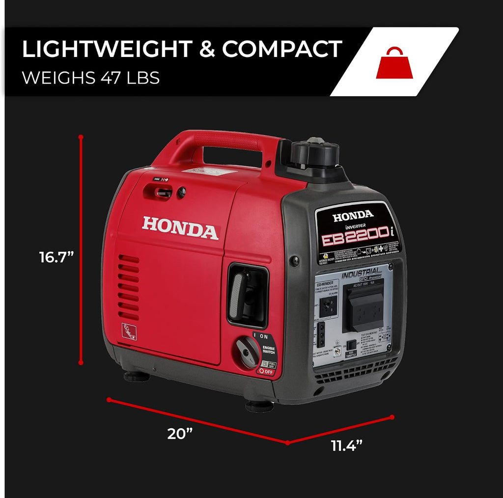 Honda EB2200i 2200 Watt Inverter Generator, Super Quiet 120V Gas Powered OSHA-Compliant Outdoor Portable Generator for Construction Site or Backup Power Supply, Up to 8.1 Hour Run Time (EB2200ITA)