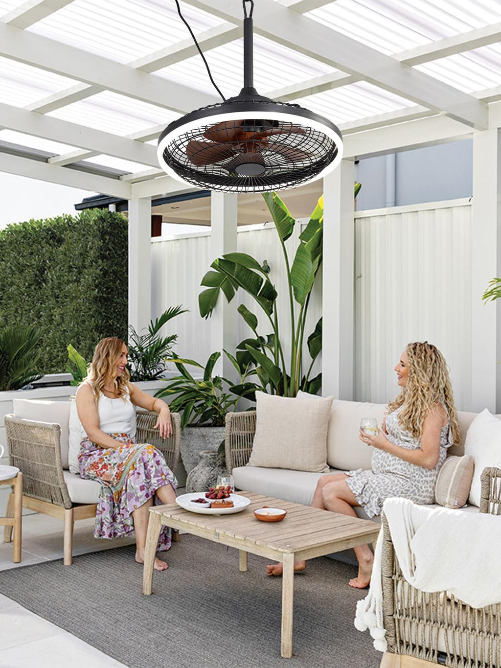 Bella Depot 20' Outdoor Ceiling Fan Black Waterproof Gazebo Fan with Dimmable Light Smart App Remote Control Hanging Fan for Outside Patios Pergola Tent Plug-in Design (20'- Minimalist Black)
