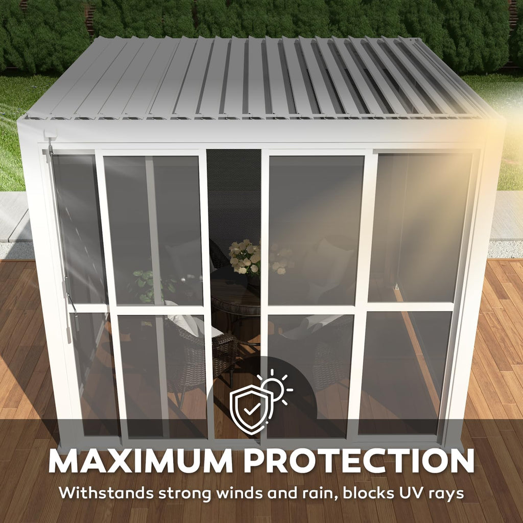 Mirador Accessory - 10' Sliding PC Door with Handle for Pergola 111 Series, 4 Panels Detachable Moveable Door, Easy Install Windproof UV-Resistant, White, not pergola