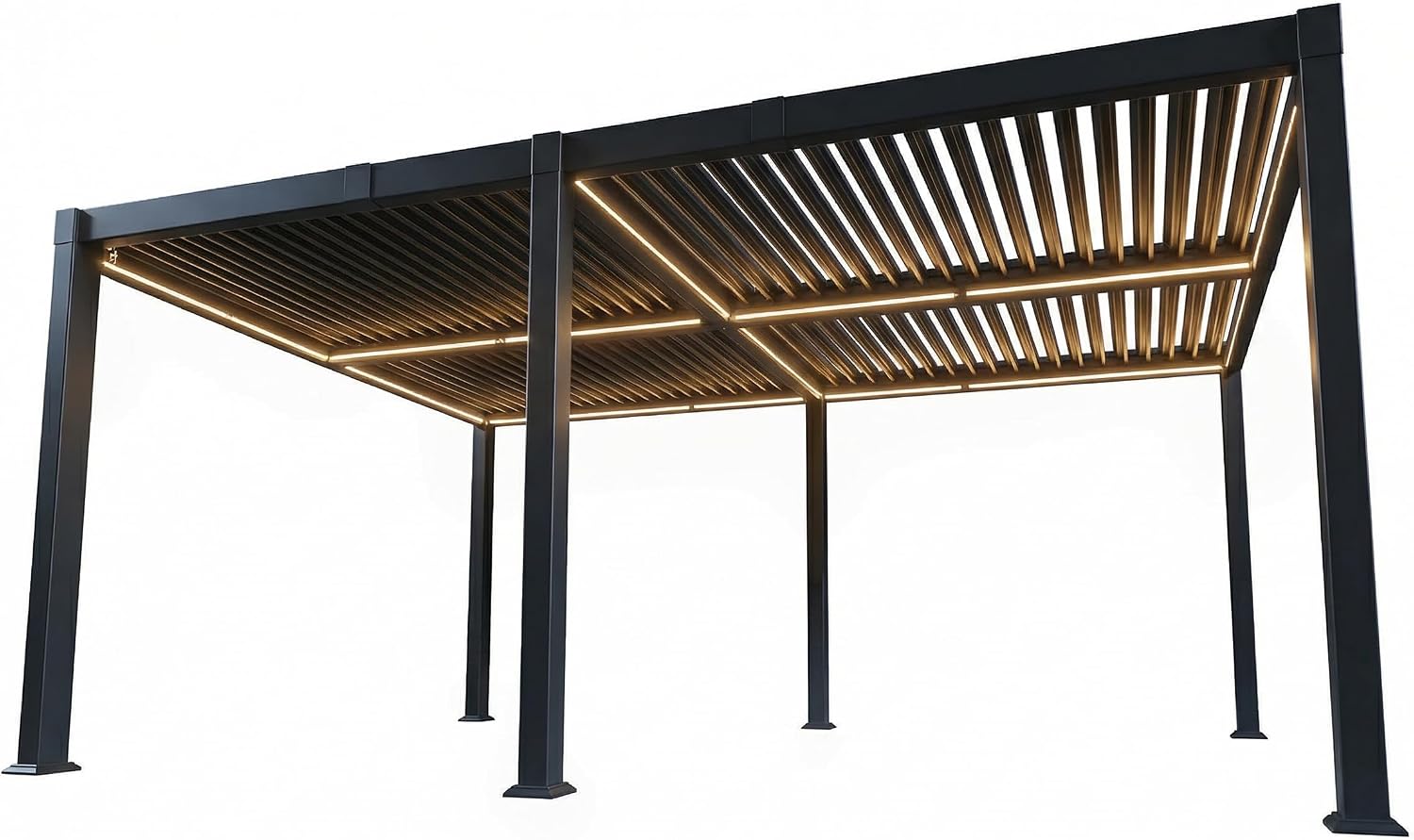 PURPLE LEAF Huge Louvered Pergola 92KS 13' x 20' with Integrated Solar LED Strip Light Adjustable Aluminum Roof Large All-Weather Plus Pergolas for Outdoor Kitchen Yard Gray