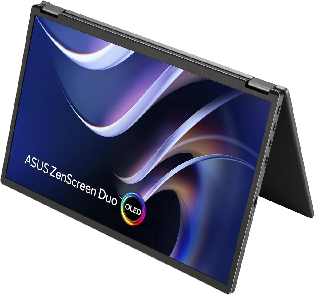 ASUS ZenScreen Duo OLED 360° Foldable Portable Monitor (MQ149CD) - Dual 14-inch, 16:10, 1920x1200, DisplayHDR400 True Black, 100% DCI-P3, Delta<2, Dual USB-C, Mini-HDMI, Kickstand, 3 yr Warranty