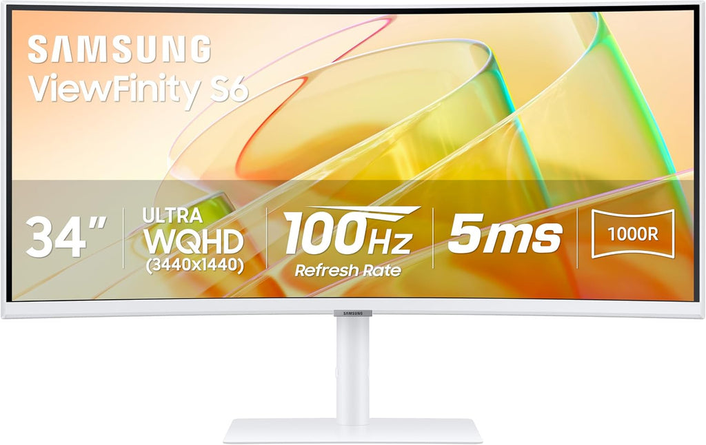 Samsung 34' ViewFinity (S65TC) Series Ultra-WQHD 1000R Curved Computer Monitor, HDR10, 100Hz, AMD FreeSync, Thunderbolt 4, Height Adjustable Stand, Built-in Speakers, Eye Care, LS34C650TANXGO, 2024