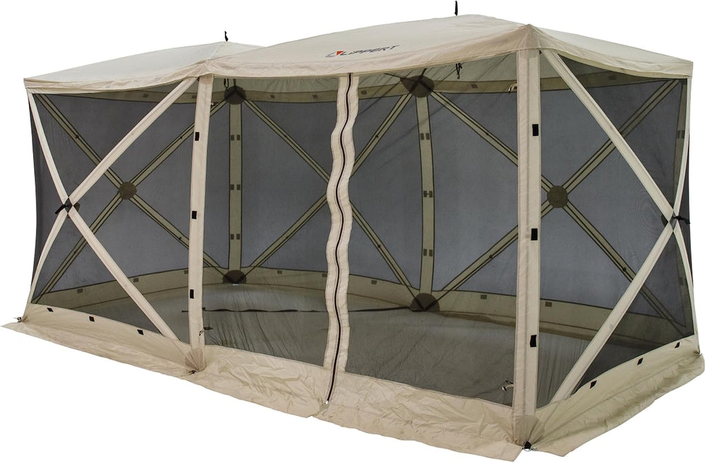 Lippert Picnic Popup Double Gazebo Tent for Camping, Patios and Easy Outdoor Shelter, 16' x 8' Breathable Mesh Screen Walls, 8-12 People, 128 Sq. Ft. Integrated Lantern Holders - 2022114836
