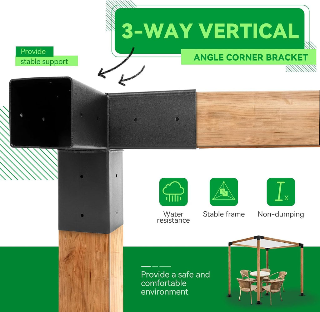ECOTRIC Pergola Brackets Kit 4x4 (Actual 3.9''x3.9'') Woodworks DIY Pergola kit with 3-Way Right Angle Corner Support Bracket Post Base Kit DIY Elevated Wood Stand Bracket for Outdoor Patio Pergolas