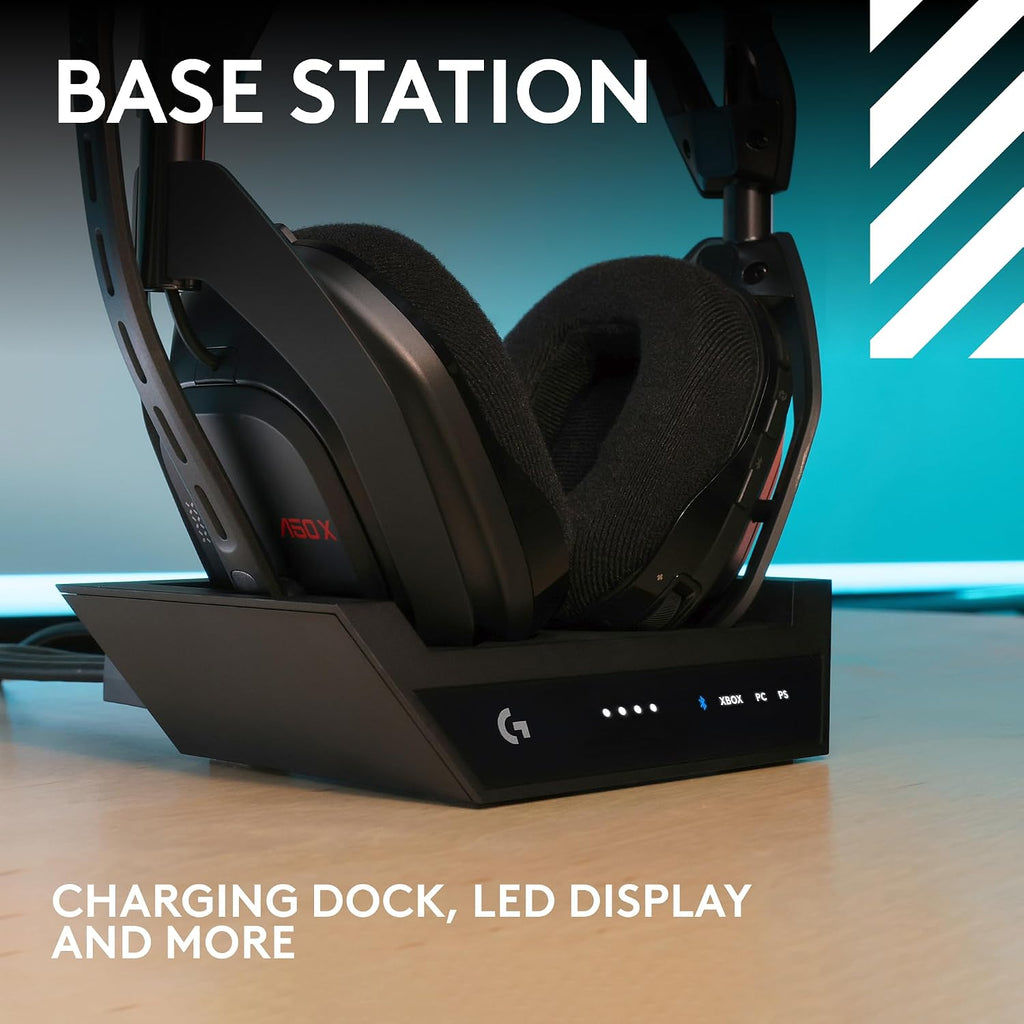 Logitech G Astro A50 X Omni-Platform Wireless Gaming Headset + Base Station for PS5, Xbox, PC PLAYSYNC Video & Audio Switcher, HDMI 2.1 4K 120Hz, 24hr Battery, 2.4GHz & BT-Black (Renewed)
