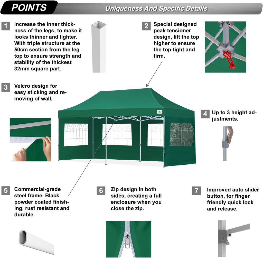ABCCANOPY Outdoor Winter Gazebo 8x16, Premium Instant Pop Up Canopy Tent with Elegant Church Window,Snow and Rain Protection, Bonus Wheeled Bag,Forest Green