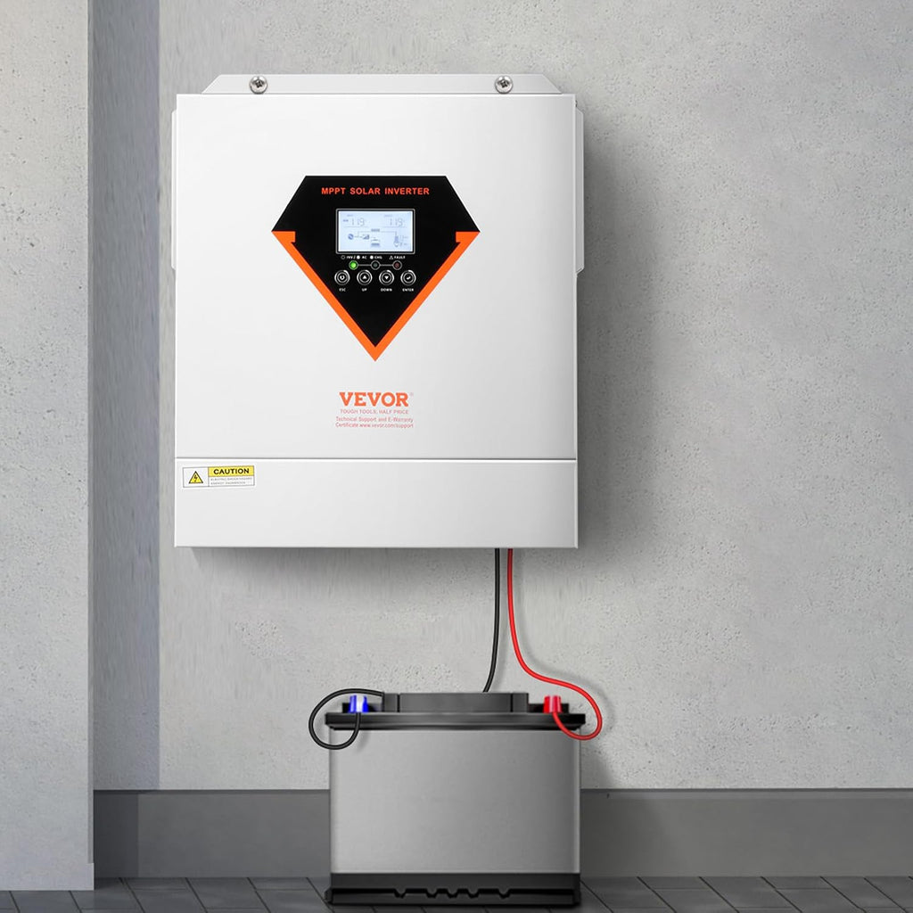 VEVOR Hybrid Solar Inverter, 3000W, Single Phase Pure Sine Wave Power Inverter, 24V DC to 110/120V AC, with Built-in 100A MPPT Solar Charge Controller, for Off-Grid System Lead Acid Lithium Battery