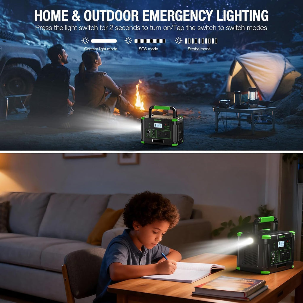 500W Portable Power Station (1000W Peak), 2x 110V AC Outlets & 60W USB-C PD, 10-Output Portable Power Bank with Wireless Charger for Camping, RV Travel, and Home Emergency Power Backup Off-Grid Living