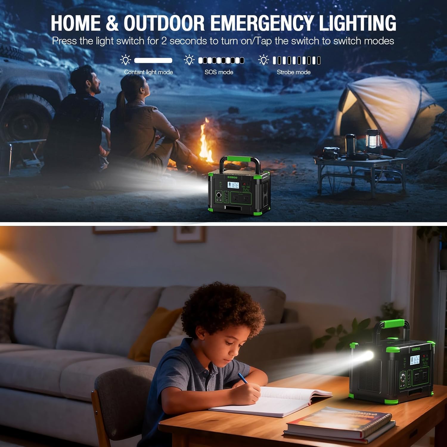 Portable Power Station 500W (Peak 1000W), 519Wh Solar Generator with 2x110V AC Outlets & USB-C PD 60W, 10-Port Power Bank with Wireless Charger for Outdoor Camping, RV Trips, and Home Emergency Backup
