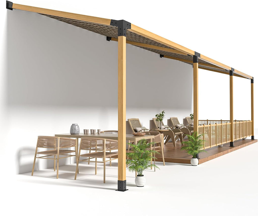 15°Slanted Roof Wall Mount 4x4 Pergola Bracket Kit,TROPTOLKY Angled 4x4 Wood Post Bracket,DIY Pergola Gazebo Kit 3way(6pcs)