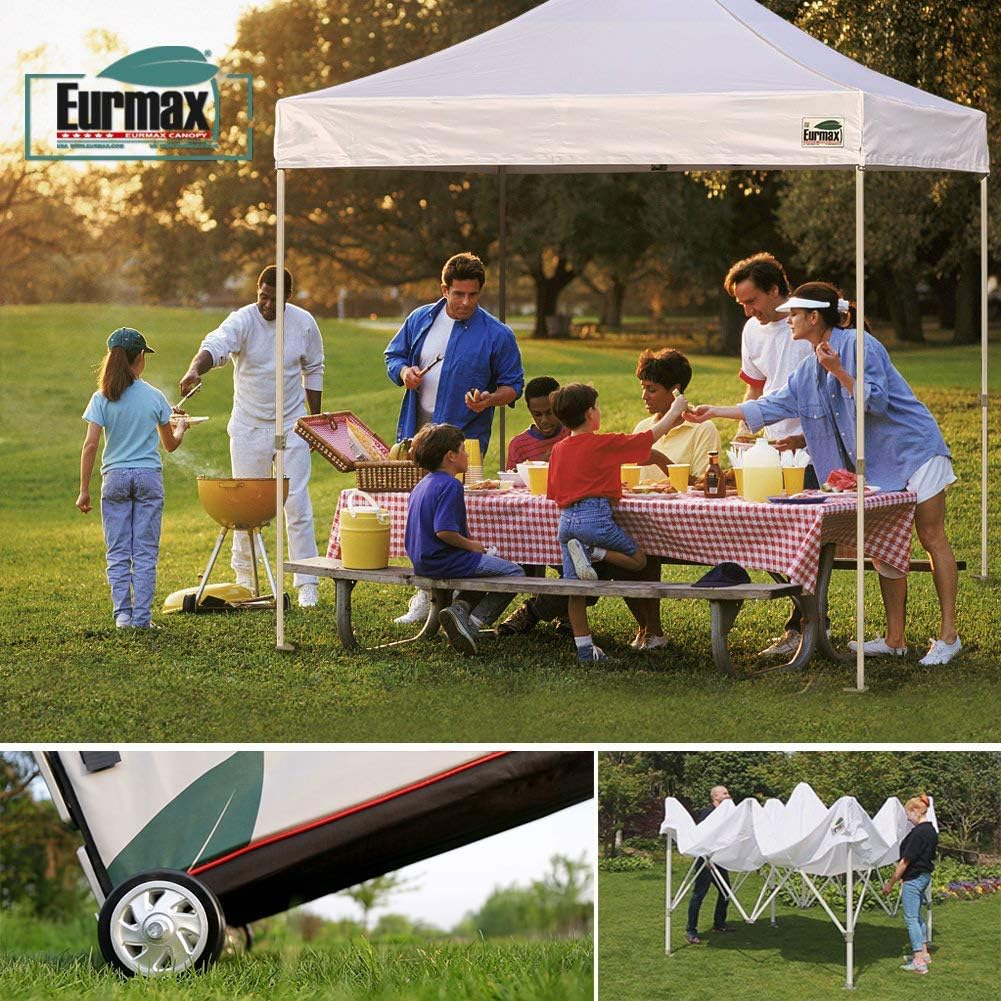 Eurmax USA 10x10ft Pop Up Canopy,Commercial Instant Tent for Outdoor Events,Patented No-Tip Rolling Storage Bag with 4 Sandbags,UV & Water Resistant,Heavy Duty Portable Shelter Gazebo,Forest Green