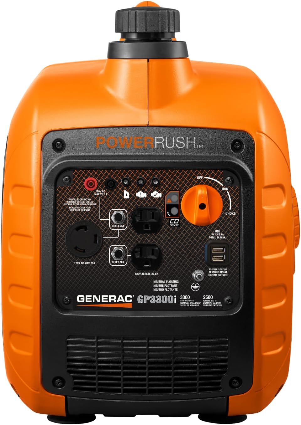 Generac 3,300-Watt Gas Powered Portable Inverter Generator - Lightweight and Compact - USB Ports for Device Charging - Produces Clean, Stable Power - Great for Home Backup, Camping, and RV Use