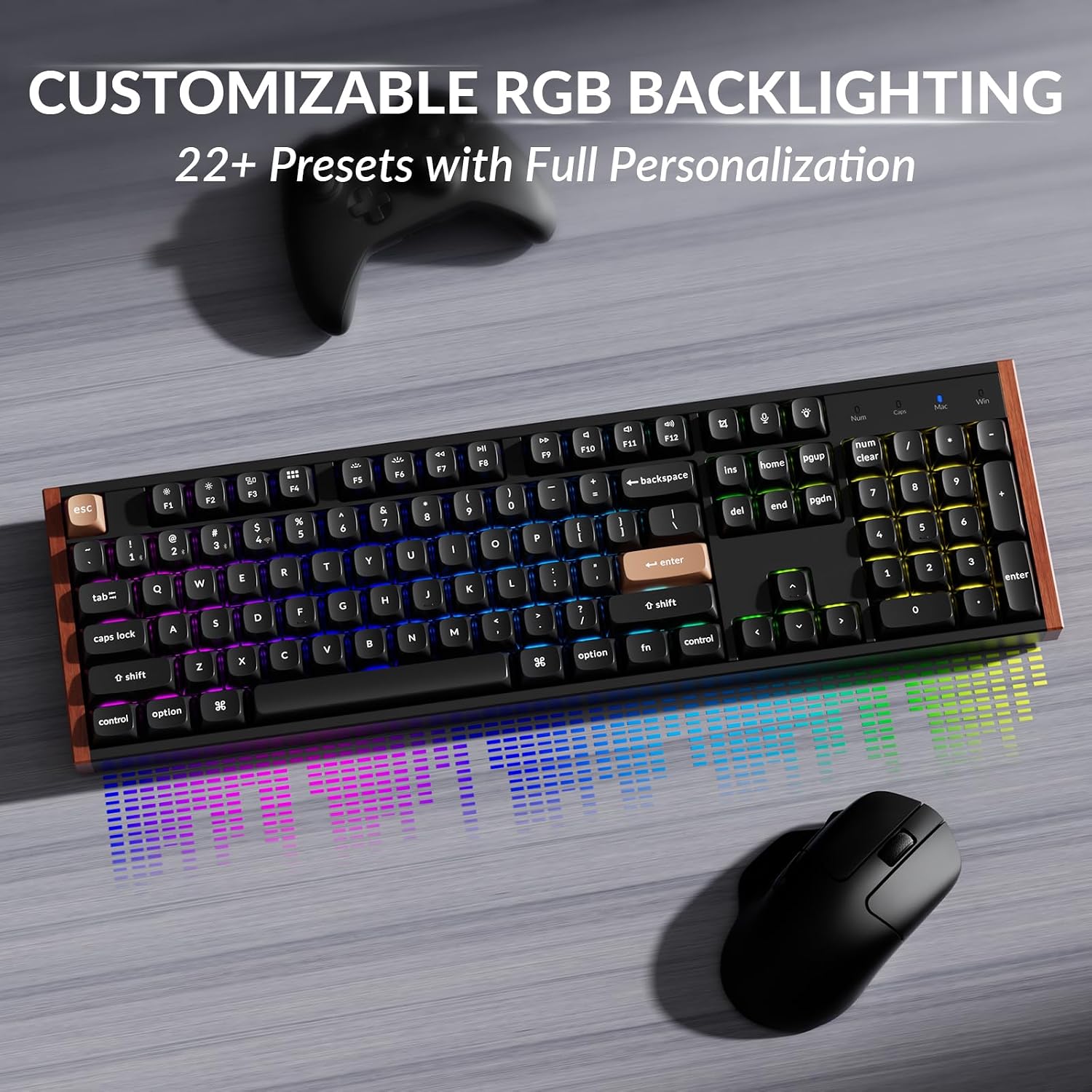 Keychron K10 HE Hall Effect Keyboard, Gateron Double-Rail Magnetic Nebula Switch, Full-Size Tri-Mode Wireless Keyboard with Rapid Trigger, Adjustable Actuation, RGB, Aluminum + Wooden Frame