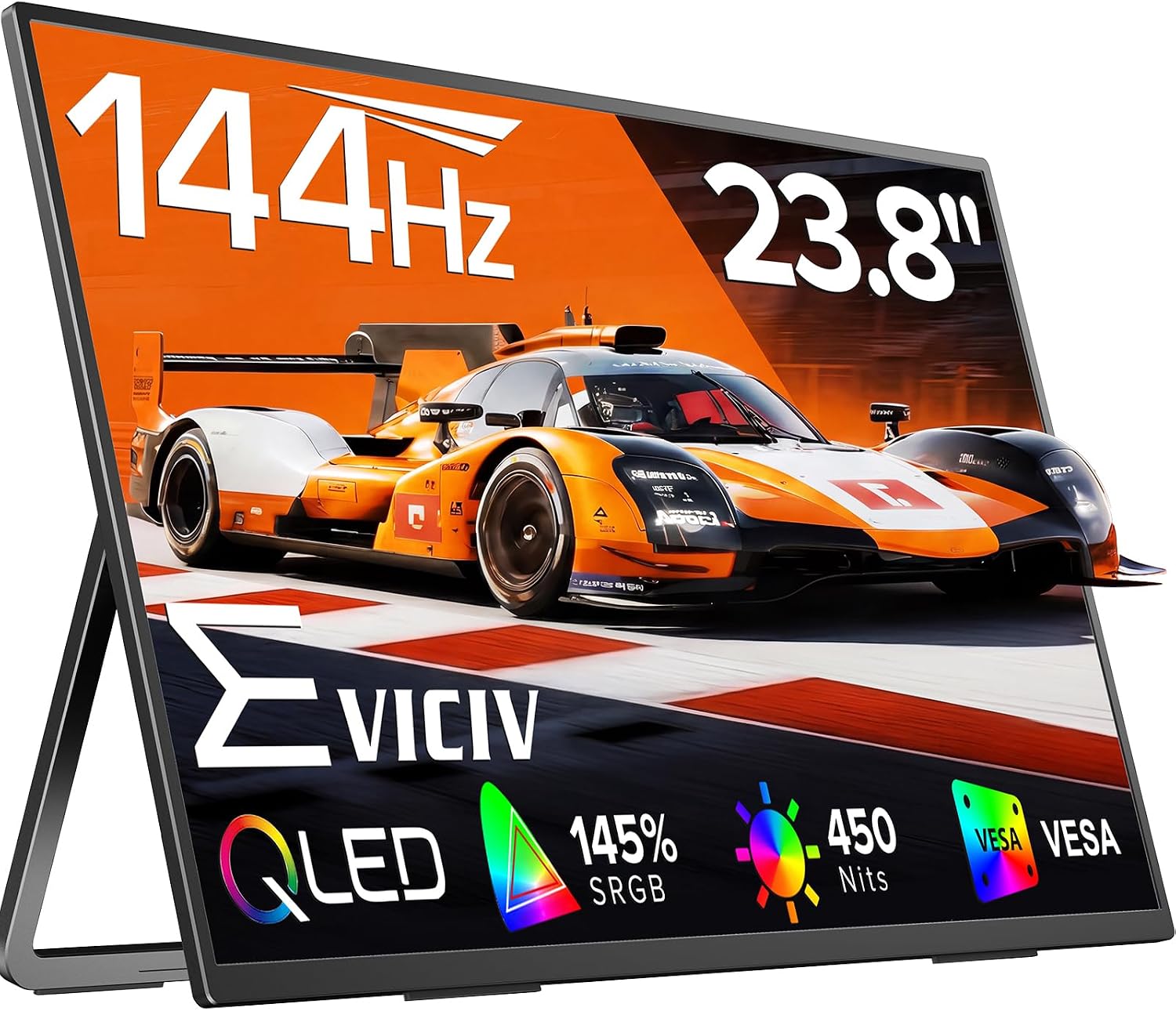 Portable Monitor 24' 144Hz 1080P, 145% sRGB QLED Gaming Monitor, 0.1MS FreeSync, 450Nits Laptop Monitor, USB-C & HDMI, VESA & Stand, Large Second Screen for Laptop, Computer, Mini PC, Game Consoles