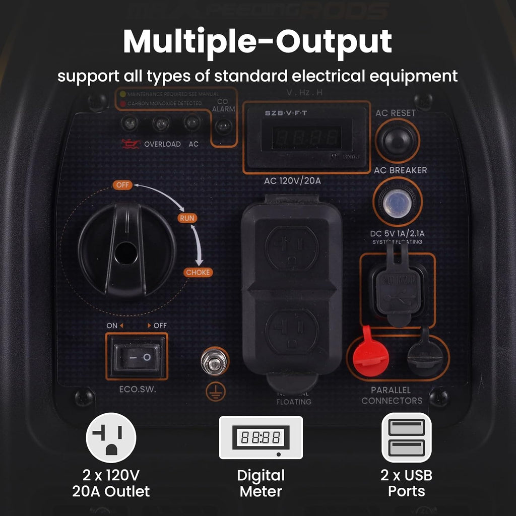 maXpeedingrods 2300W Portable Inverter Generator,40lbs,Gas Powered,Quiet Generator,Backup Power Supply for Outdoor Camping RV Ready,EPA/ISO Compliant