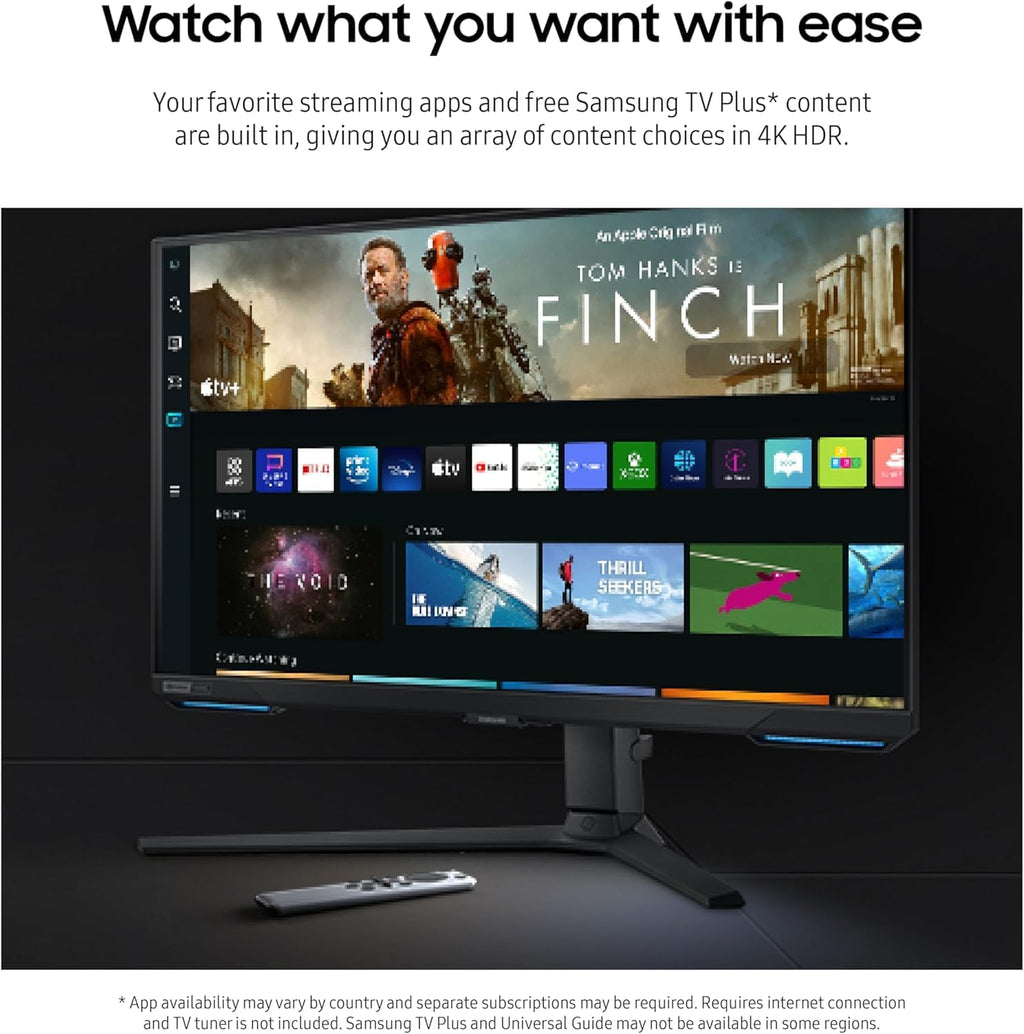 Samsung 28' Odyssey 4K UHD(3840x2160) Gaming Monitor | Smart TV | Game BAR | Built-in Speakers | HDR 400, 144Hz, 1ms | FreeSync Premium Pro Compatible and G-Sync | Wi-Fi 5 | Includes Remote Control