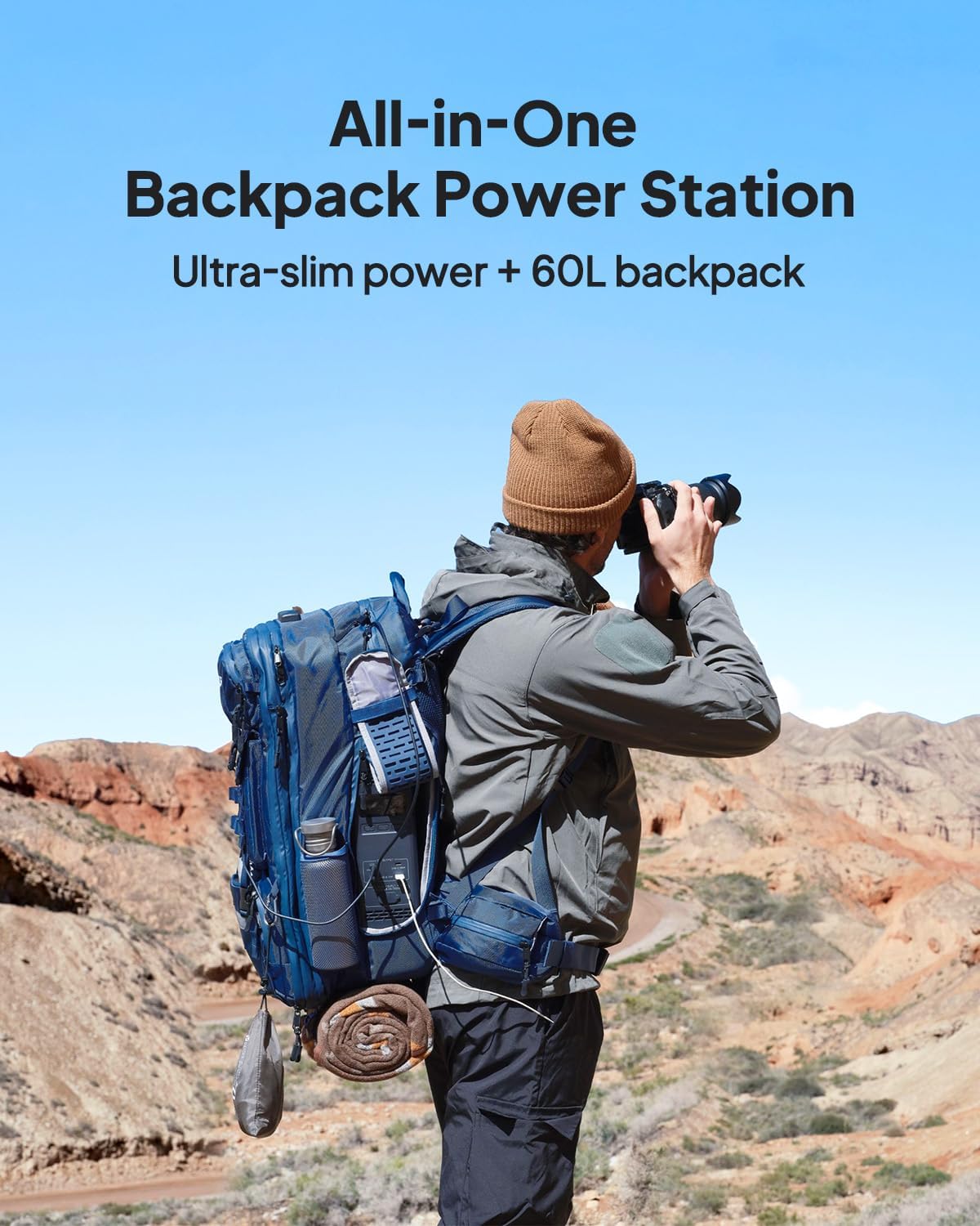 BLUETTI Handsfree 2 Portable Power Station, 512Wh 700W Solar Generator, 5 Output Ports, LiFePO4 Battery Backup for Camping, Drones, Photography (Backpack Not Included)
