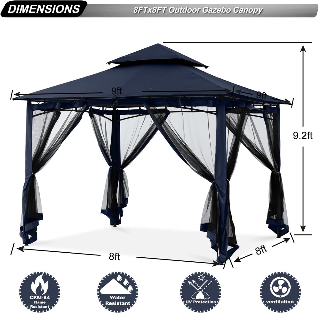 ABCCANOPY Gazebos for Patios 8x8 - Outdoor Steel Frame Gazebo with Mosquito Netting for Lawn Backyard Garden Deck (Navy Blue)