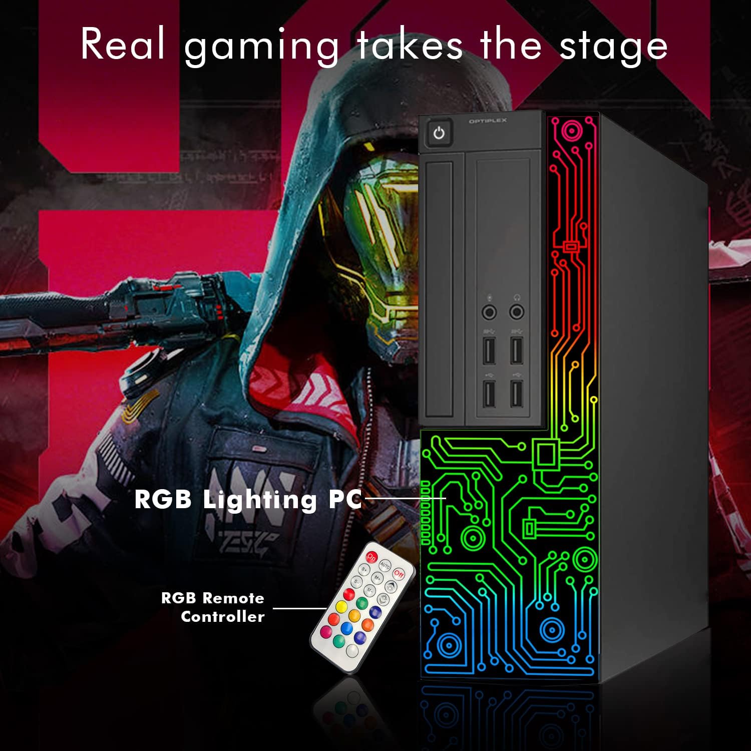 Dell OptiPlex Desktop RGB Computer PC, Intel Core i5 up to 3.6GHz, 16GB RAM, 512GB SSD, 22 Inch HDMI Monitor, RGB Keyboard Mouse, Gaming Headset, WiFi, Bluetooth, Windows 11 Pro (Renewed)