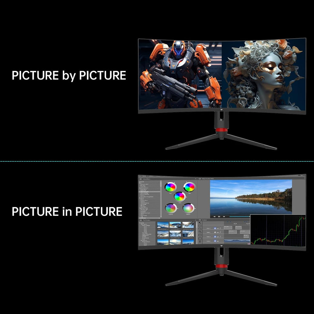 KTC 34 inch Curved Ultrawide Gaming Monitor, 180Hz WQHD 3440x1440 PC Monitor, 21:9, 1ms, 1500R, Adaptive Sync, HDMI Display Port, PBP/PIP, Height/Tilt/Swivel/Pivot Adjustment, VESA Mount, H34S18S