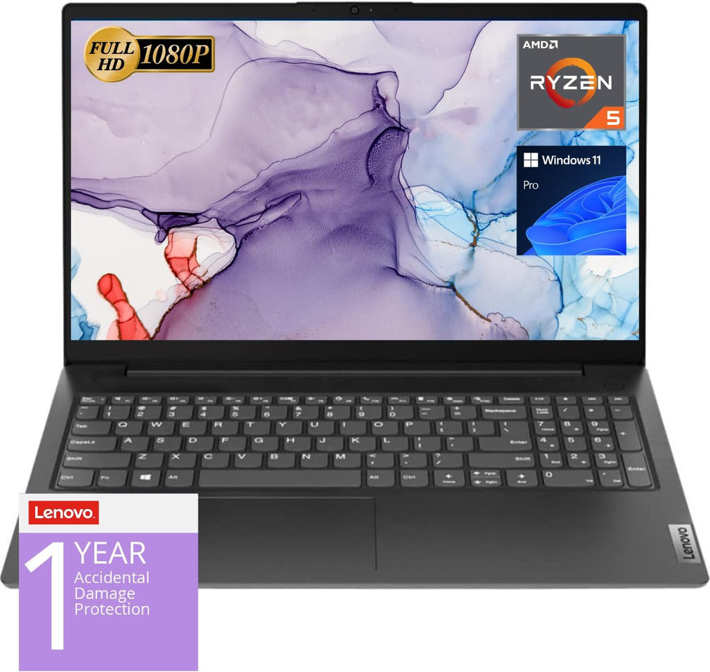 Lenovo V15 Laptop, 15.6' FHD Display, AMD Ryzen 5 5500U Hexa-core Processor (Beat Intel i7-1065G7), 16GB RAM, 1TB SSD, HDMI, RJ45, Numeric Keypad, Wi-Fi, Windows 11 Pro, Black