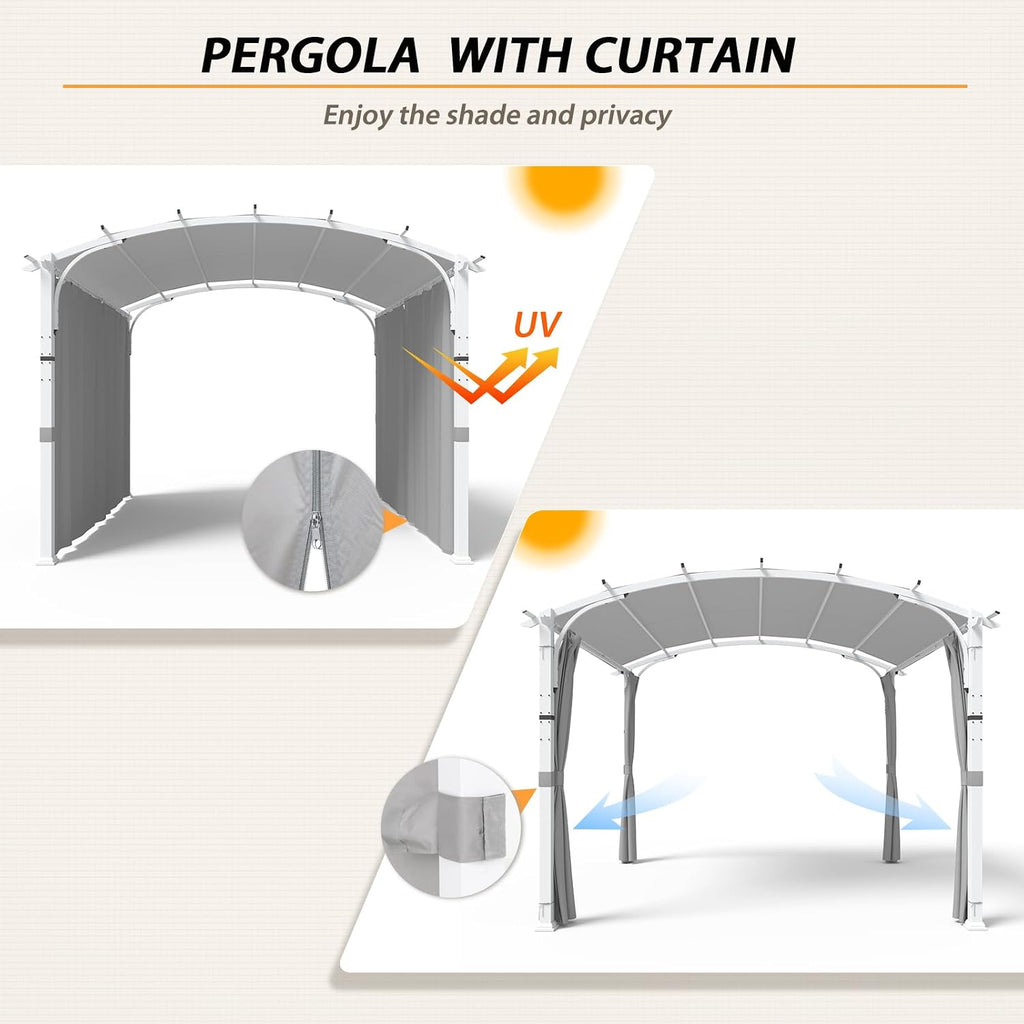 EAGLE PEAK 11x11 Outdoor Arched Top Pergola with Sidewalls, Steel Patio Gazebo with Textilene Top Canopy for Deck, Backyard, Porch and Garden, Gray