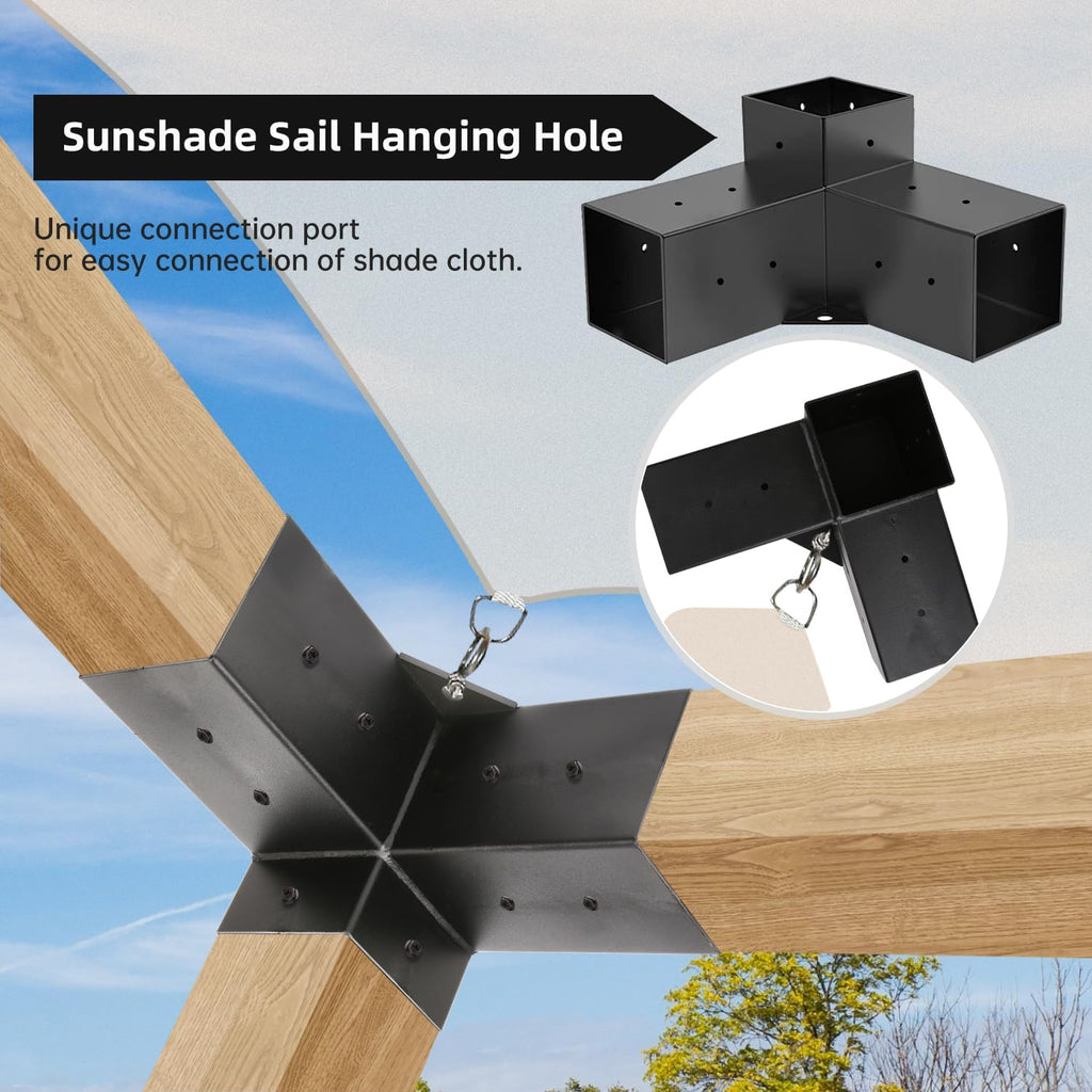 Pergola Kit, Pergola Brackets 3-Way Right Angle Corner Bracket Woodworks DIY Post Base Kit, Wooden Beams for Gazebos Patio Pergolas Log Cabin