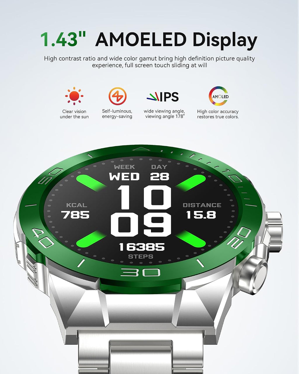 SOUYIE Military Rugged Smart Watch for Men, AMOLED 1.43' HD Screen, Bluetooth Call Answer/Make, Blood Oxygen/Heart Rate/Sleep Tracker, 7-30 Day Battery, Waterproof Fitness Tracker for iOS Android