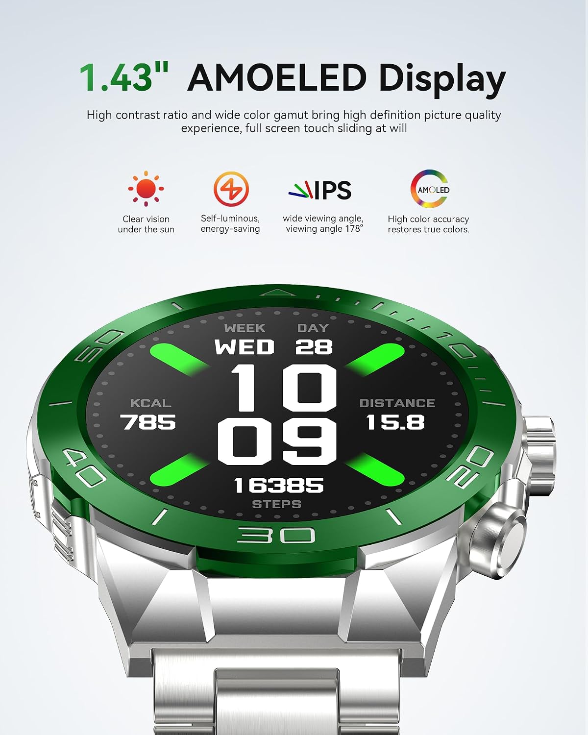 SOUYIE Military Rugged Smart Watch for Men, AMOLED 1.43' HD Screen, Bluetooth Call Answer/Make, Blood Oxygen/Heart Rate/Sleep Tracker, 7-30 Day Battery, Waterproof Fitness Tracker for iOS Android