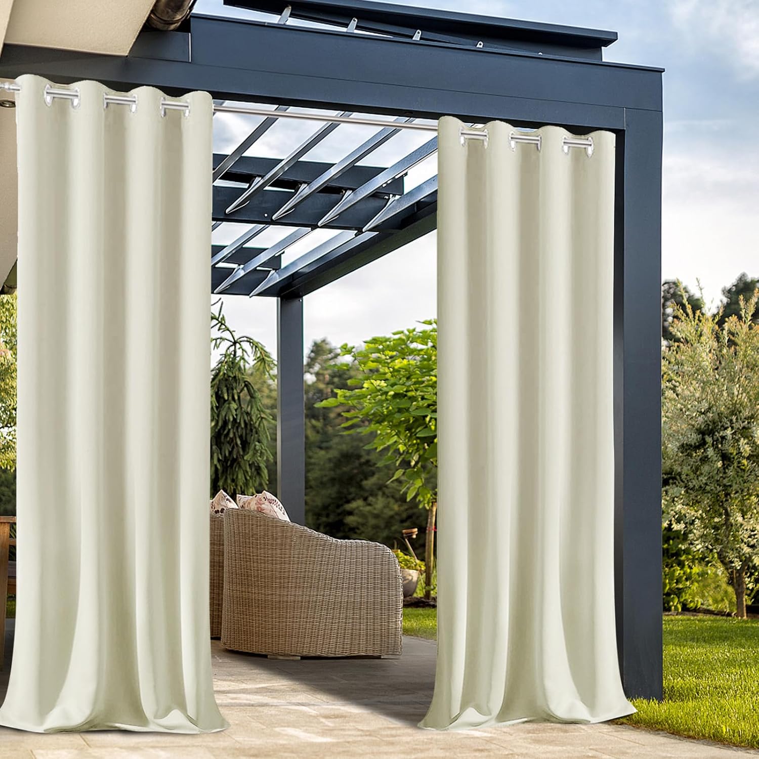 Outdoor Curtains for Patio 119x131in, Gazebo Curtains Outdoor Waterproof, Blackout Waterproof Outside Curtains for Porch Pavilion Gazebo Weatherproof Wind Resistant