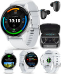 Garmin Venu 3 GPS Smartwatch AMOLED Display 45 mm Watch, Advanced Health and Fitness Features, Up to 14 Days of Battery, Whitestone with Black Earbuds Bundle