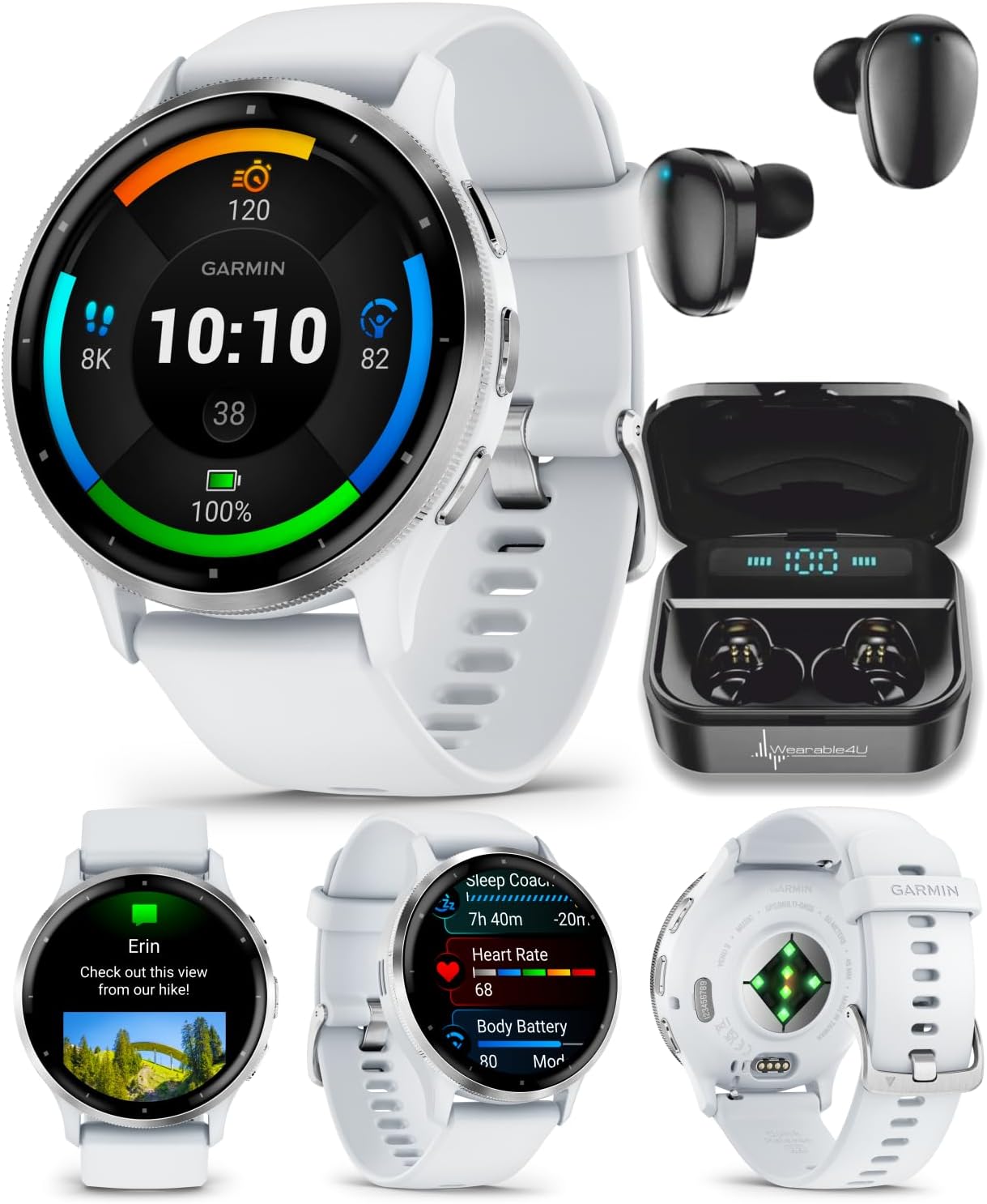 Garmin Venu 3 GPS Smartwatch AMOLED Display 45 mm Watch, Advanced Health and Fitness Features, Up to 14 Days of Battery, Whitestone with Black Earbuds Bundle