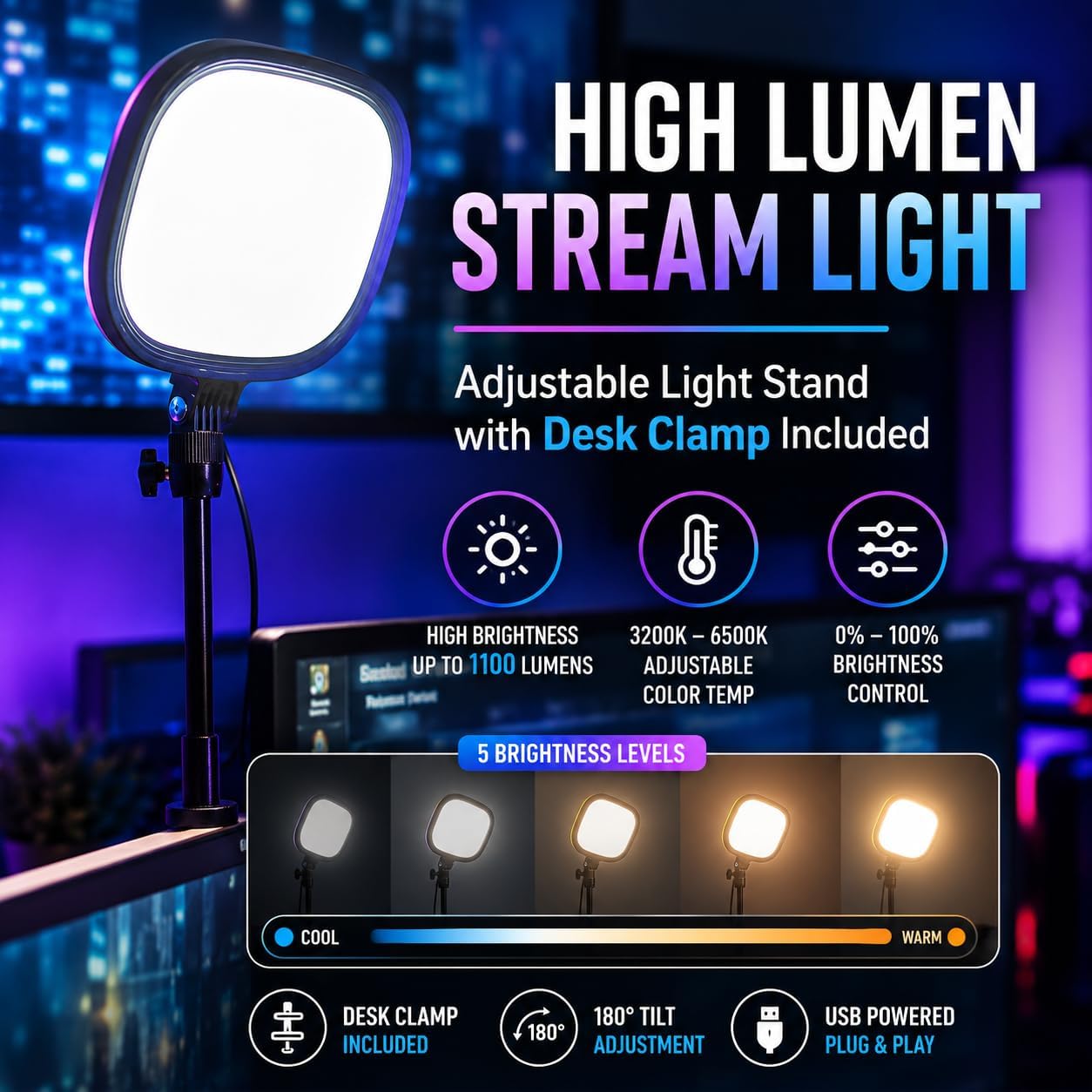 Live Video Streaming Kit (Deluxe)-for Video Call, Gaming, Podcast, YouTube, Content Creation- Includes 2k 60 FPS Webcam, Professional Cardioid Microphone, and LED Flat Light for Android/MAC/Windows