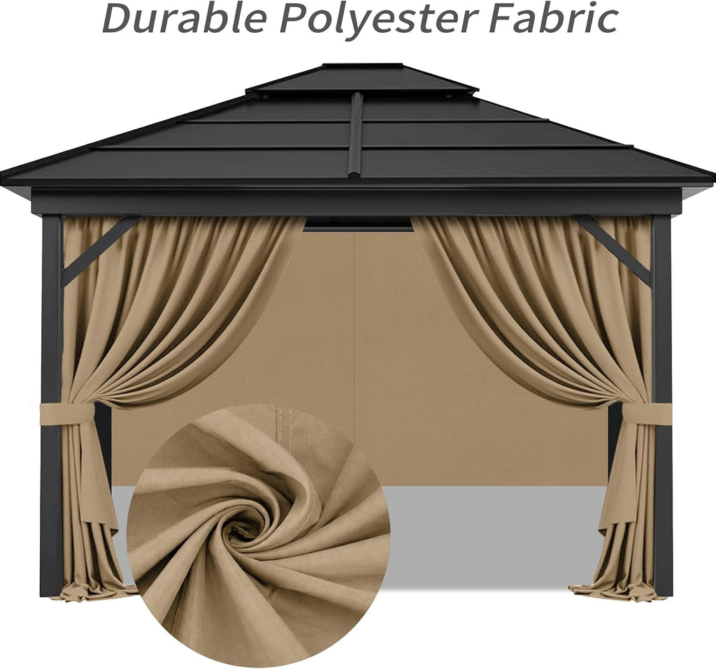 Gazebo Privacy Curtains 12' x 14' with Zipper 4-Panels Side Wall Universal Replacement for Patio, Outdoor Canopy, Garden and Backyard (Curtain Only)