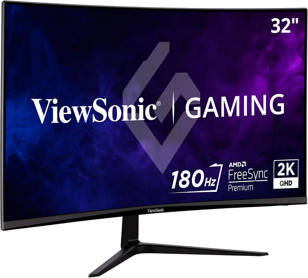 ViewSonic VX3218C-2K 32 Inch 1440p Curved Gaming Monitor, 180Hz and 1ms for Smooth Gameplay, FreeSync Premium and Eye Care Technology for Smooth Visuals, HDMI, and DisplayPort Inputs