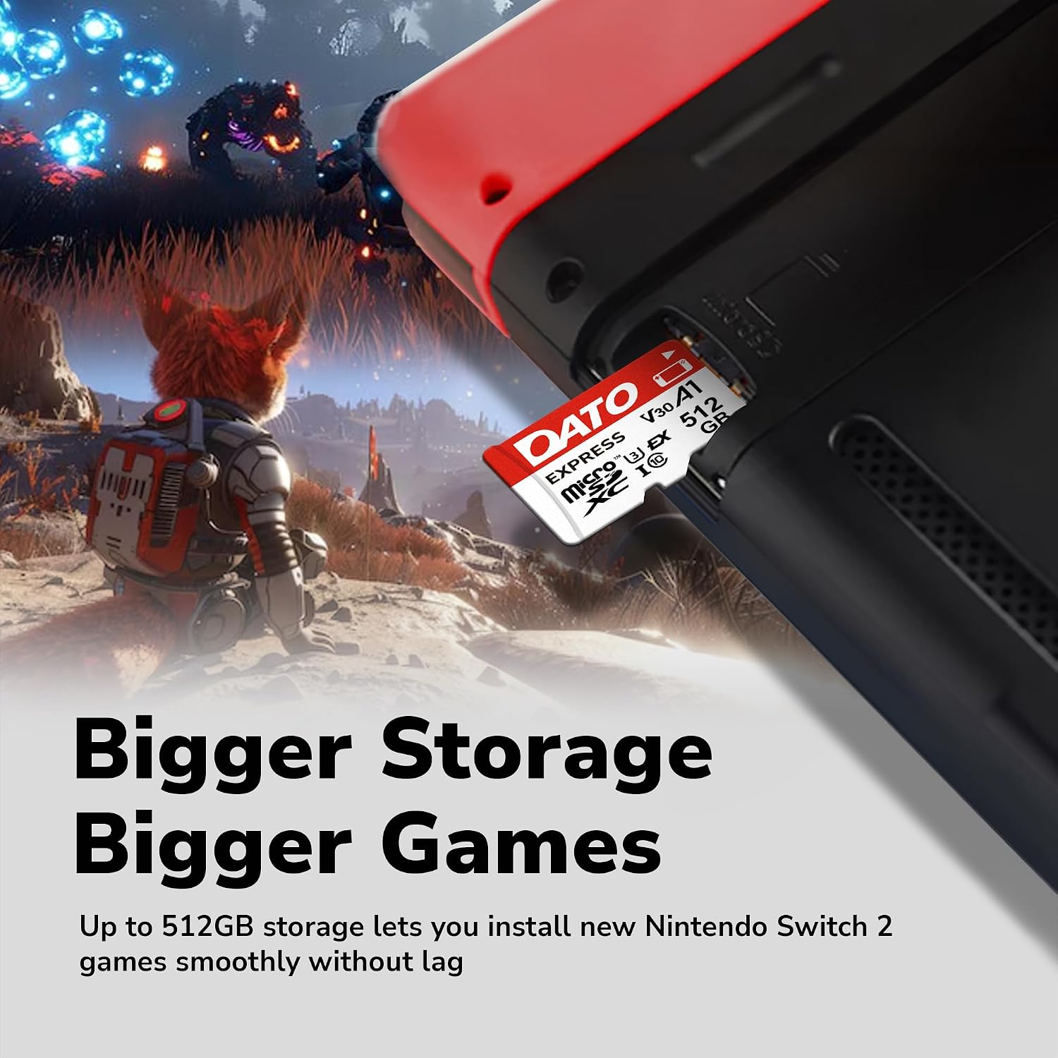 DATO Express 512GB microSDXCEX Memory Card PCIe Gen3x1 NVMe UHS-I C10 U3 V30 A1 4K8K UHD Up to 800/700 MB/s Compatible with Gen Gaming Consoles Switch 2 Action Cameras Drones 360° Cameras