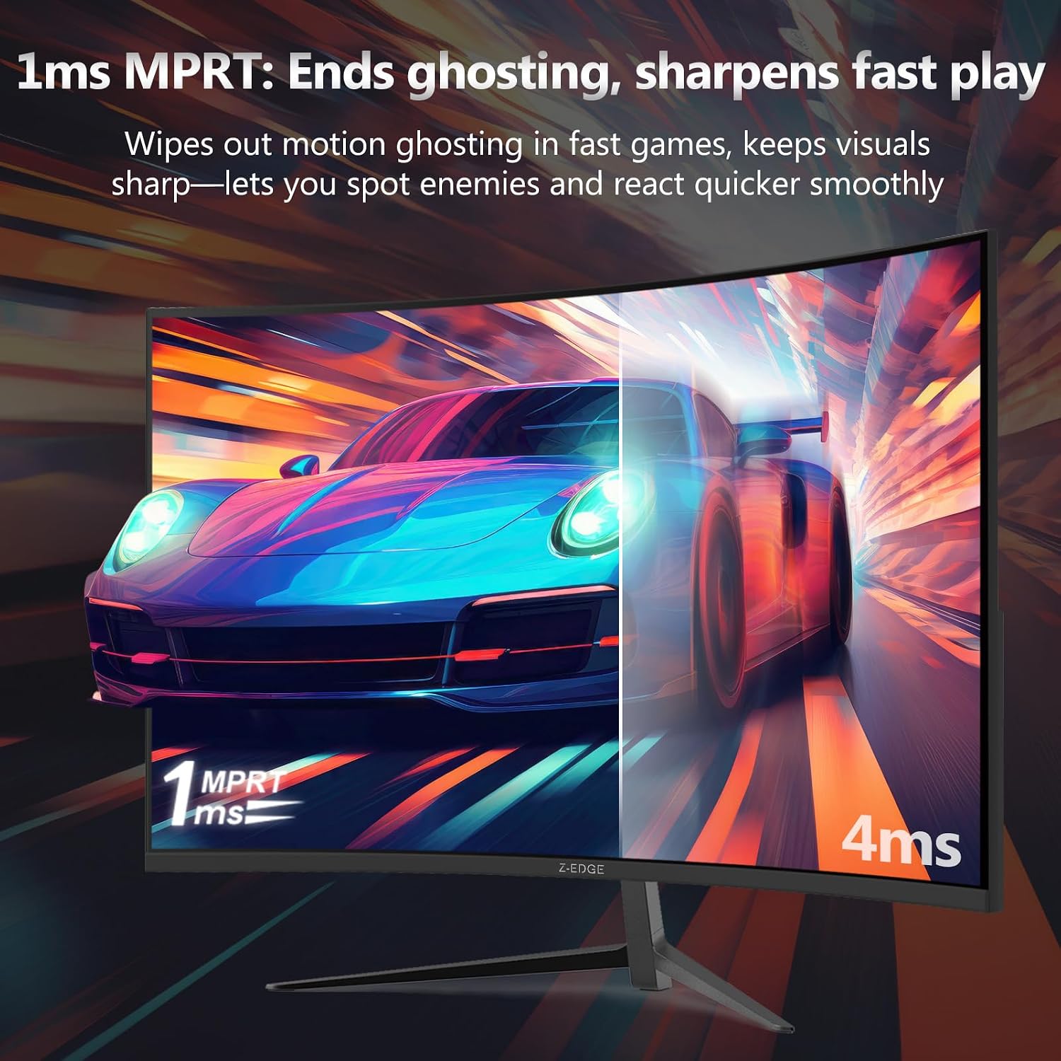 Z-Edge 24 inch Gaming Monitor, 200Hz 165Hz Curved 1650R Computer Monitor, FHD 1080P, Ultra-Fast MPRT 1ms Curved Monitor, 300nits, 16.7M Colors, UG24 1X DP 1.4 Port and 1X 2.0 HDMI Port