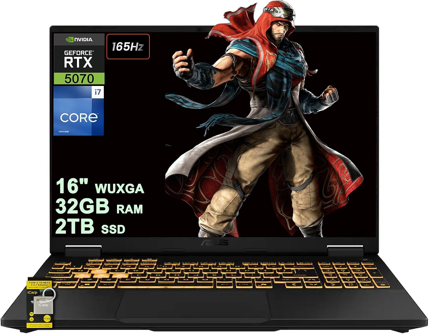 ASUS TUF Gaming F16 Laptop 16' WUXGA IPS 165Hz (100% sRGB, GSYNC) Intel 16-core i7-14650HX 32GB RAM 2TB SSD GeForce RTX 5070 (Up to 798 AI Tops) RGB Backlit Thunderbolt Hi-Res Win11 ICP Hub