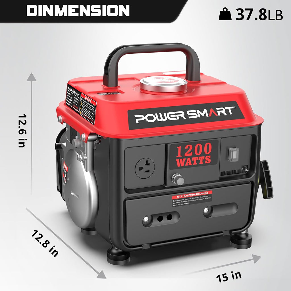 PowerSmart 1200W Portable Gas Powered Generator, 71cc 2-Stroke Single Cylinder Engine, 900W Rated, Ultralight 39 lbs for Camping, Tailgating, Fishing & Emergency Home Use, EPA Compliant