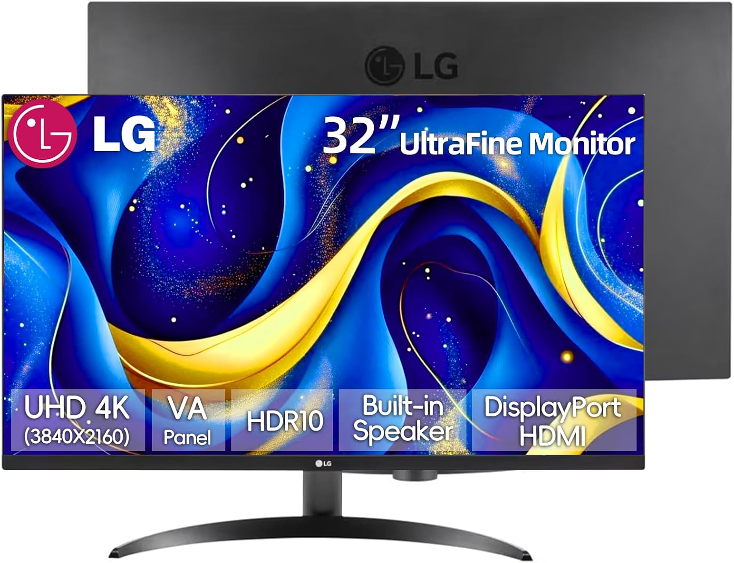 LG 32 inch 4K UHD (3840 x 2160) Ultrafine Computer Monitor, HDR10, 90% DCI-P3, Dynamic Action Sync, OnScreen Control, Built-in Speakers, Black Stabilizer, Flicker Safe, Tilt Adjustment