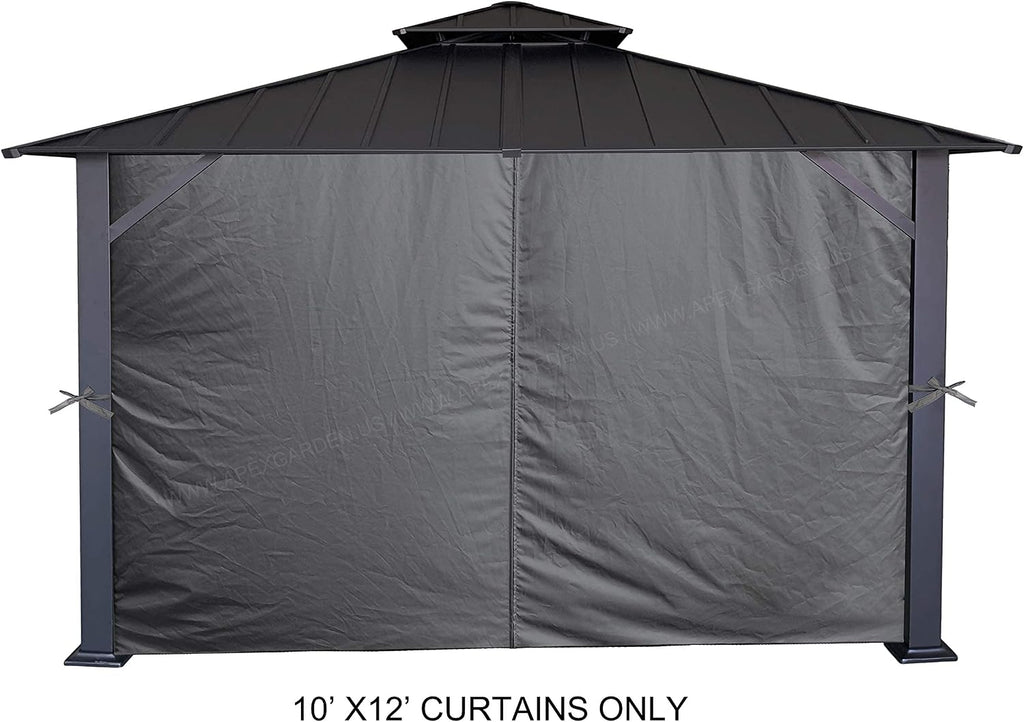 APEX GARDEN Four-Side Privacy Curtain Set for 10-Ft x 12-Ft Gazebo (Grey)